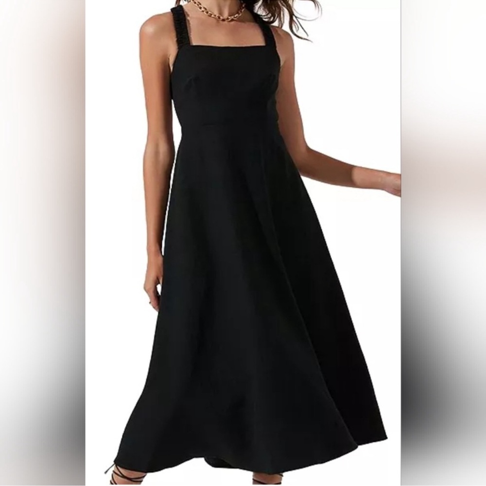 Astr Black Square Neck A-line Midi Dress